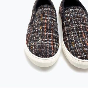 🆕 ZARA -  Tweed Slip On Sneaker - 38 / 7.5